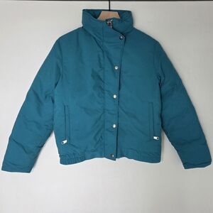 L.L. Bean Vintage Freeport Maine Down Puffer Jacket Cropped Snap Front M Teal
